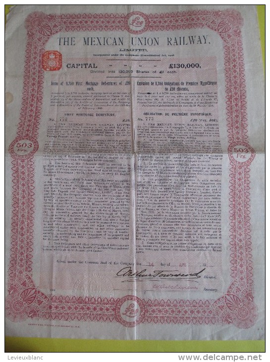 Obligation De Premiére Hypothéque De 20 Livre/"The Mexican Union Railway "  /1910   ACT76 - Mines