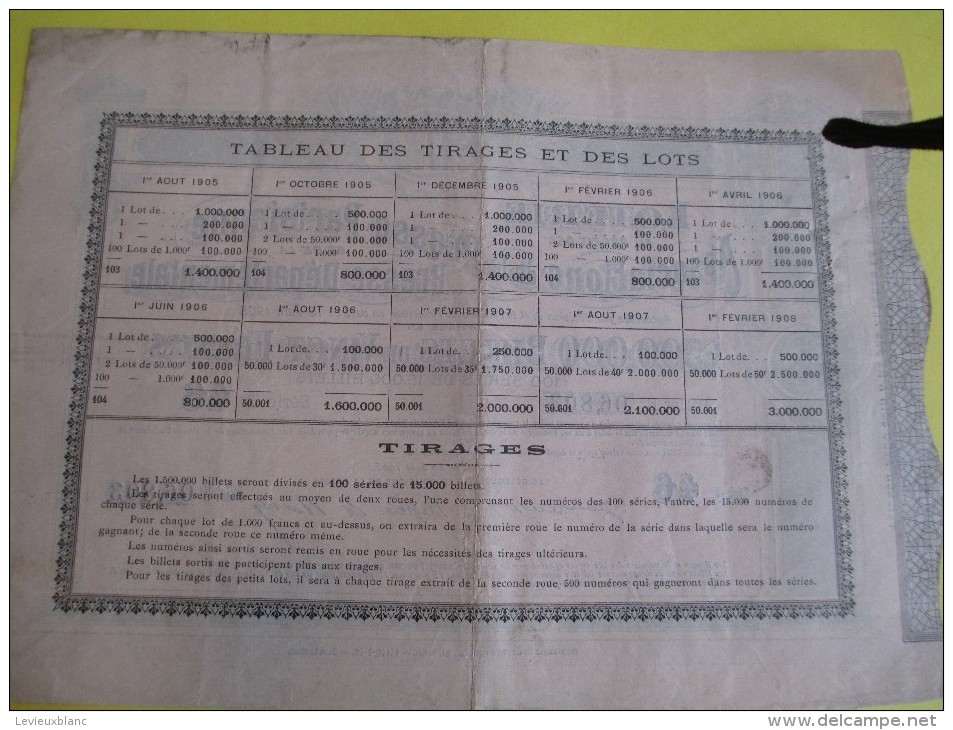 Loterie/Billet De 20 Francs/ Associations De La Presse Parisienne Et De La Presse Départementale /1905   ACT77 - Film En Theater