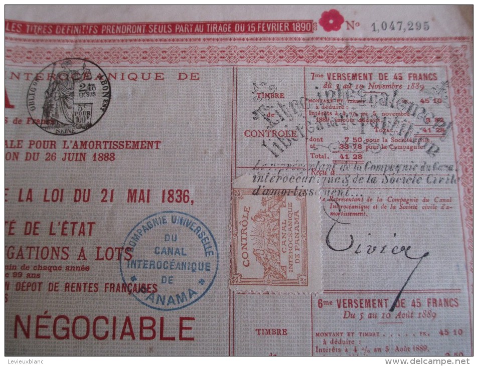 Titre Provisoire Au Porteur Négociable/Obligation Libérée De 60 Francs/Canal PANAMA /1888   ACT79 - Navigation