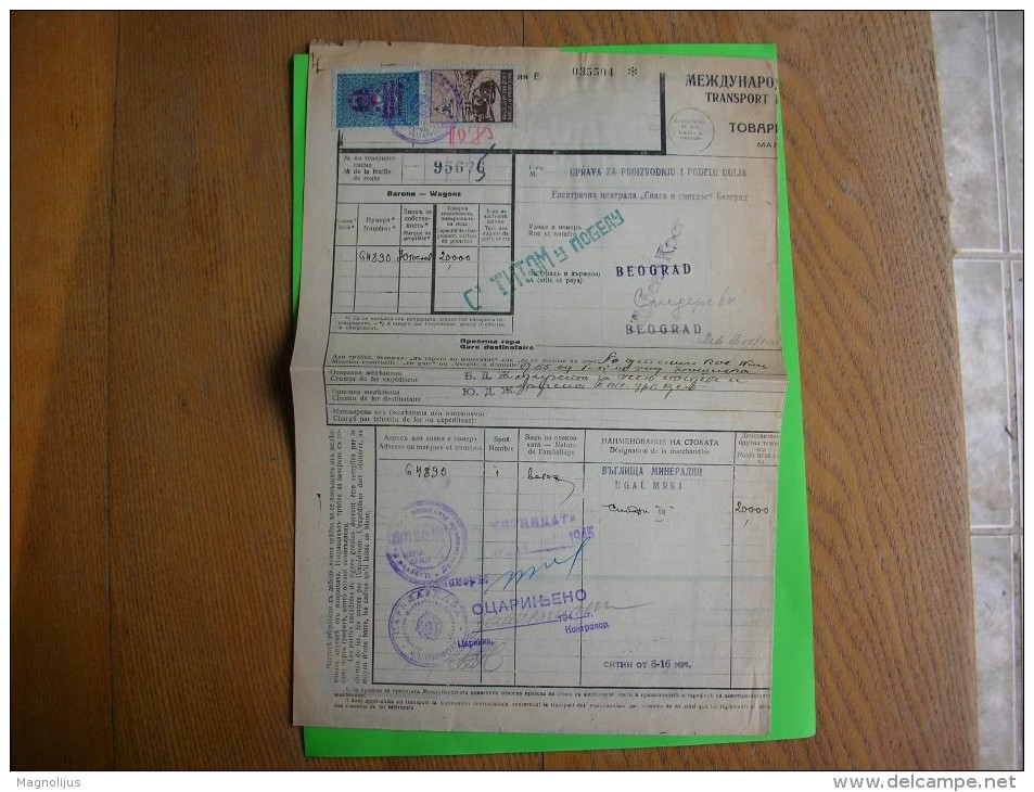 R!,railway Document,train Transport,lettre De Voiture,customs Duty Seal,toll,franco Caribrod,Yugoslavia Tax Stamps,coal - Europe