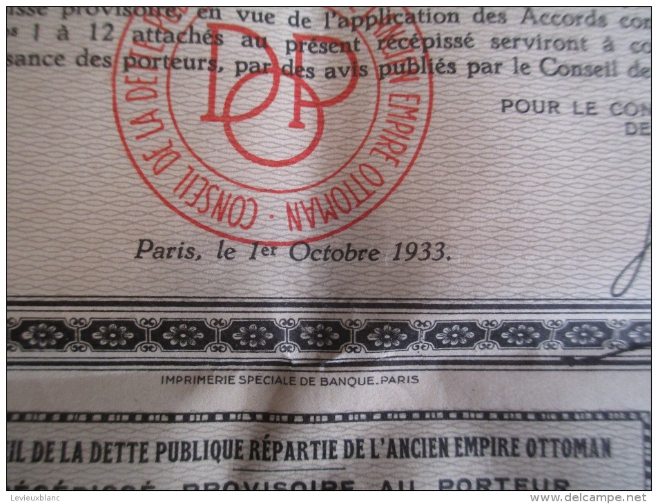 Récépissé Provisoire Au Porteur / Empire Ottoman  /1933  ACT81 - Bank & Insurance