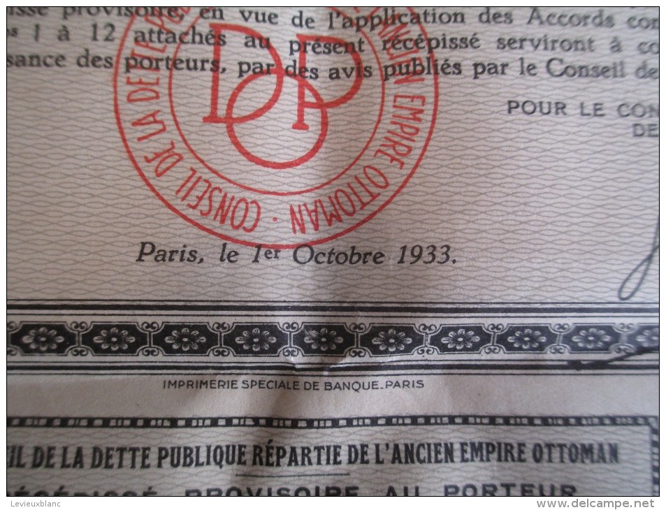 Récépissé Provisoire Au Porteur / Empire Ottoman  /1933  ACT81 - Banque & Assurance