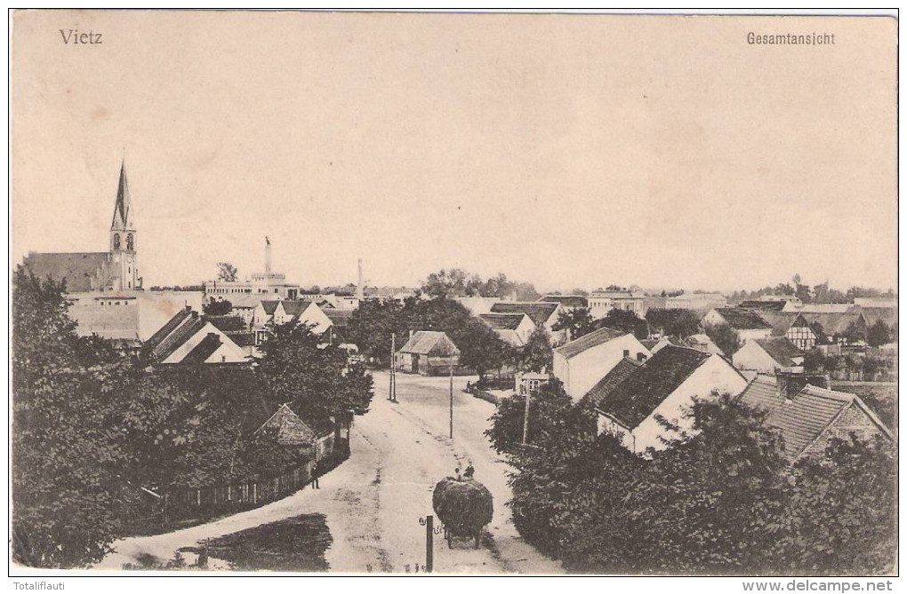 VIETZ An Der Ostbahn Witnica Gesamtansicht Vogelschau Heuwagen Bauern 30.12.1906 Gelaufen - Neumark