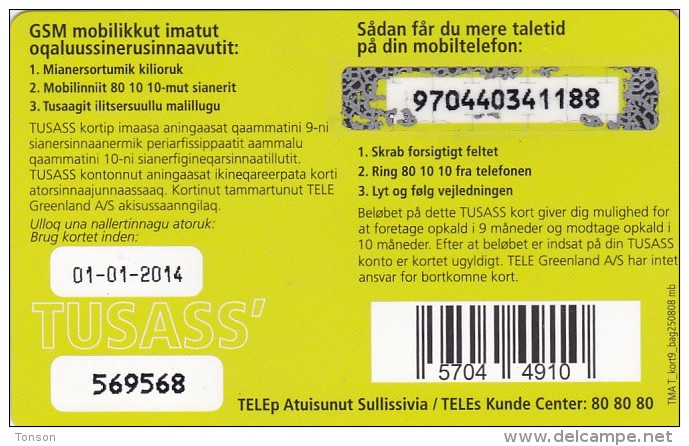 Greenland, GL-TUS-0023_1401, 100 Kr, SMS Your Balance, 2 Scans   Expiry 01-01-2014. - Grönland