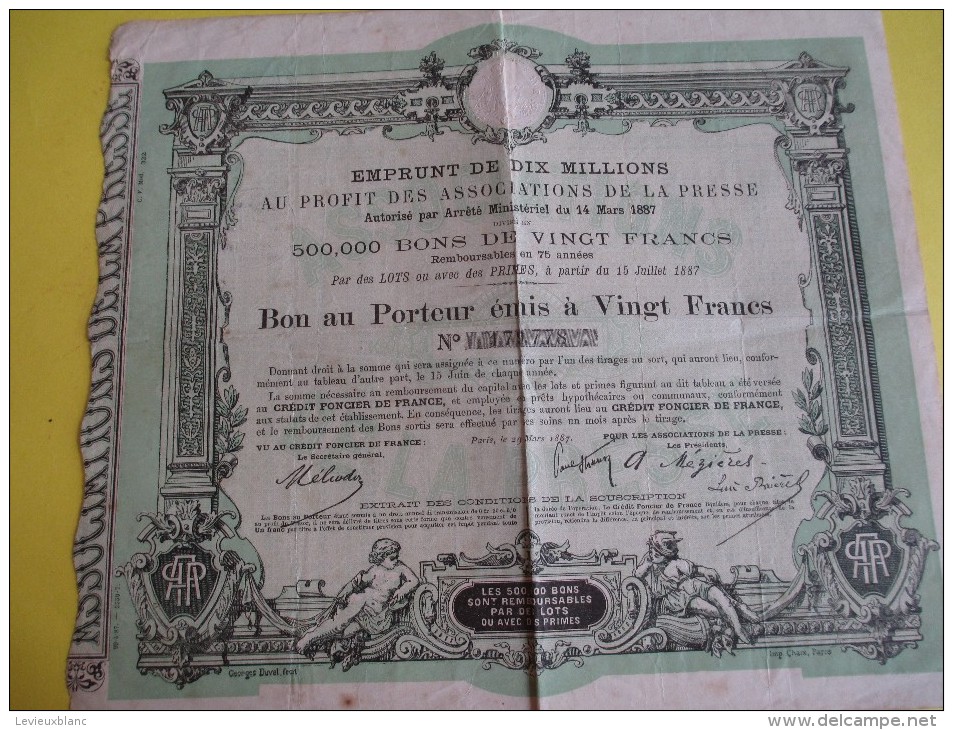 Emprunt/ Bon Au Porteur émis à 20 Francs / "Associations De La Presse / 1887  ACT83 - Industry