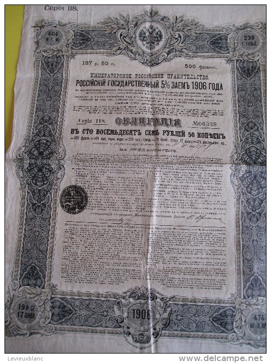 Emprunt De L'Etat Russe  5 %  / "Gouvernement Impérial De Russie  / 1906 ACT83 - Chemin De Fer & Tramway