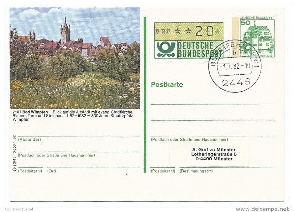 Allemagne - 6 CP (Entiers Postaux) Avec étiquettes De Distributeur En Complément D'affranchissement 1982 - Timbres De Distributeurs [ATM]