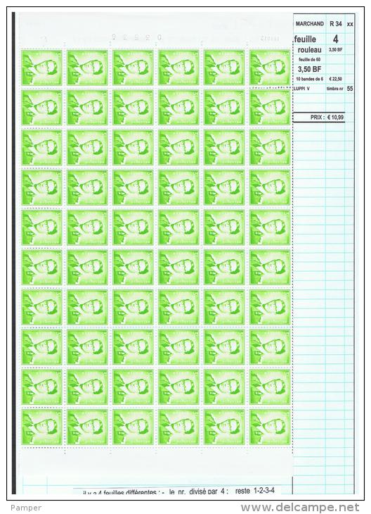 R 34  - Xx -  Timbres  ROULEAUX  De  3.50 BF  -   18-7-72  -  Feuille  De  60  T  - Cote  :  22.5 &euro;  -  Prix  :  10 - Coil Stamps