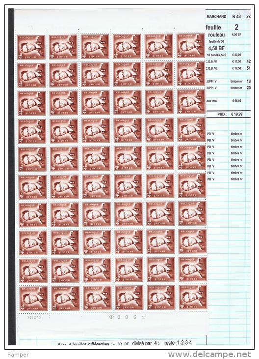 R 43  - Xx -  Timbres  ROULEAUX  De  4.50 BF  -   26-9-72  -  Feuille  De  60  T  - Cote  :  65 &euro;  -  Prix  :  19.9 - Coil Stamps