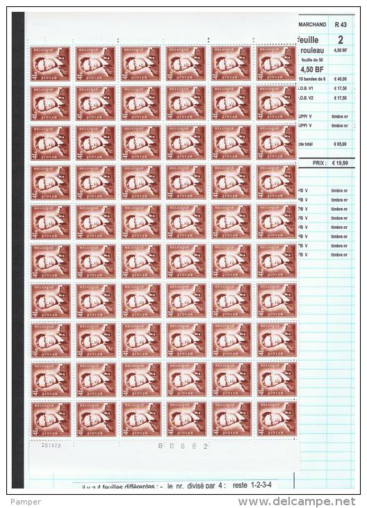 R 43  - Xx -  Timbres  ROULEAUX  De  4.50 BF  -   26-9-72  -  Feuille  De  60  T  - Cote  :  65 &euro;  -  Prix  :  19.9 - Coil Stamps