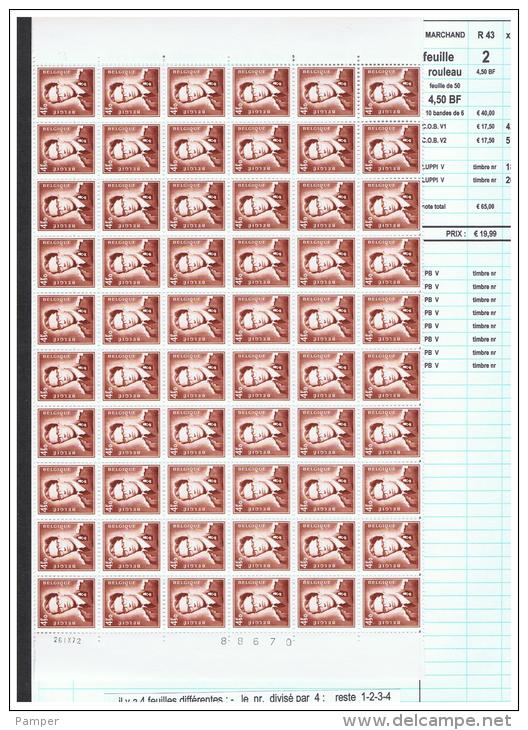 R 43  - Xx -  Timbres  ROULEAUX  De  4.50 BF  -   26-9-72  -  Feuille  De  60  T  - Cote  :  65 &euro;  -  Prix  :  19.9 - Coil Stamps