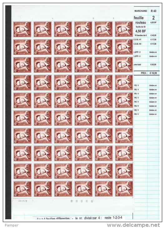 R 43  - Xx -  Timbres  ROULEAUX  De  4.50 BF  -   26-9-72  -  Feuille  De  60  T  - Cote  :  65 &euro;  -  Prix  :  19.9 - Coil Stamps