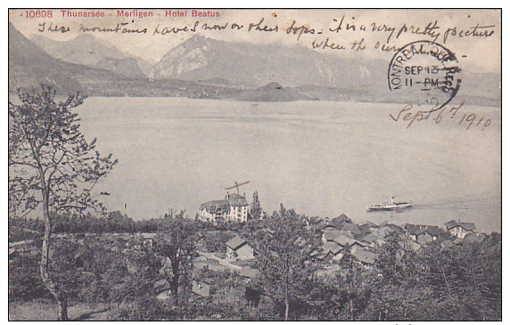 THUNERSEE (Berne), Switzerland, PU-1910; Merligen, Hotel Beatus - Berna