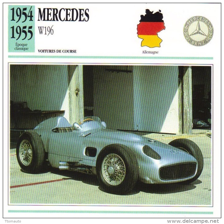 Fiche  -  Formula 1 Grand Prix Cars  -  Mercedes W196  -  Carte De Collection - Grand Prix / F1