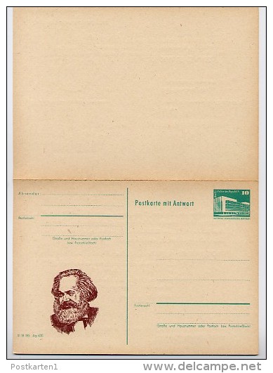 DDR P85-1a-83 C1-a Antwort-Postkarte FEHLDRUCK SCHWARZ FEHLEND Zudruck AK Ganzsachen - Karl Marx