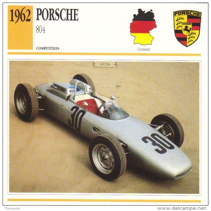 Fiche  -  Formula 1 Grand Prix Cars  -   Porsche 804  (1962)  -  Carte De Collection - Grand Prix / F1