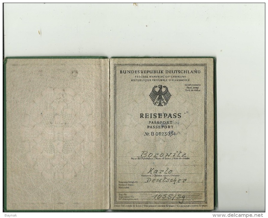 Q31  --  BUNDESREPUBLIK DEUTSCHLAND  ---  PASSPORT, REISEPASS  --  1959  - REVENUE, TAX STAMP  --  20 X VISA  YUGOSLAVIA - Historical Documents