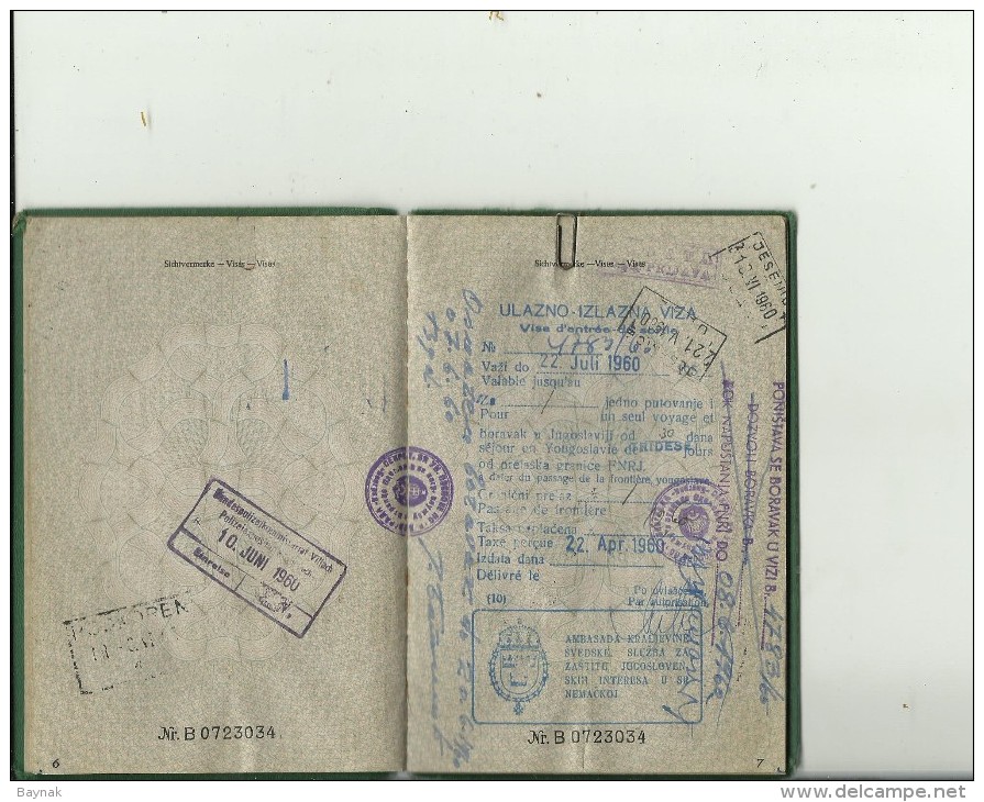 Q31  --  BUNDESREPUBLIK DEUTSCHLAND  ---  PASSPORT, REISEPASS  --  1959  - REVENUE, TAX STAMP  --  20 X VISA  YUGOSLAVIA - Historical Documents