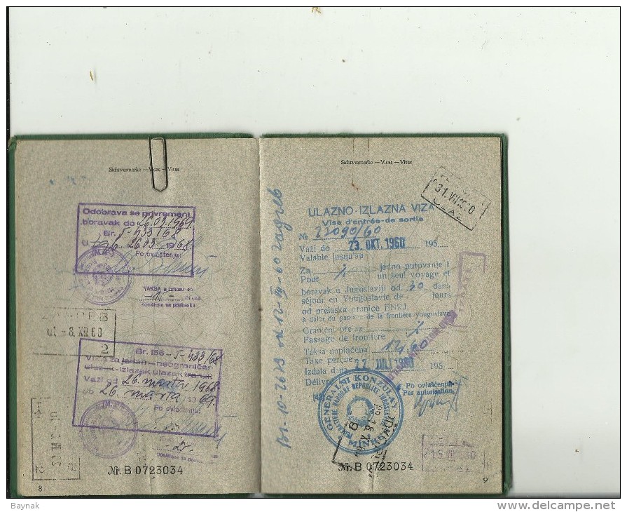 Q31  --  BUNDESREPUBLIK DEUTSCHLAND  ---  PASSPORT, REISEPASS  --  1959  - REVENUE, TAX STAMP  --  20 X VISA  YUGOSLAVIA