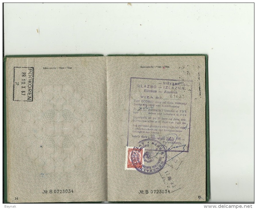 Q31  --  BUNDESREPUBLIK DEUTSCHLAND  ---  PASSPORT, REISEPASS  --  1959  - REVENUE, TAX STAMP  --  20 X VISA  YUGOSLAVIA