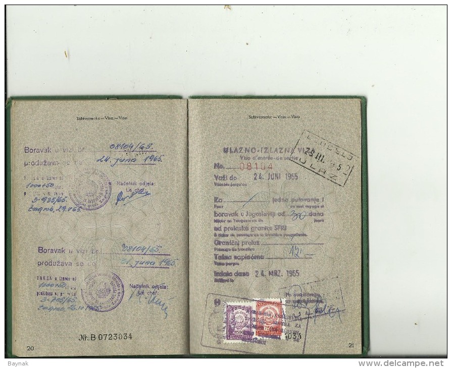 Q31  --  BUNDESREPUBLIK DEUTSCHLAND  ---  PASSPORT, REISEPASS  --  1959  - REVENUE, TAX STAMP  --  20 X VISA  YUGOSLAVIA