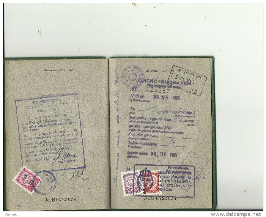 Q31  --  BUNDESREPUBLIK DEUTSCHLAND  ---  PASSPORT, REISEPASS  --  1959  - REVENUE, TAX STAMP  --  20 X VISA  YUGOSLAVIA