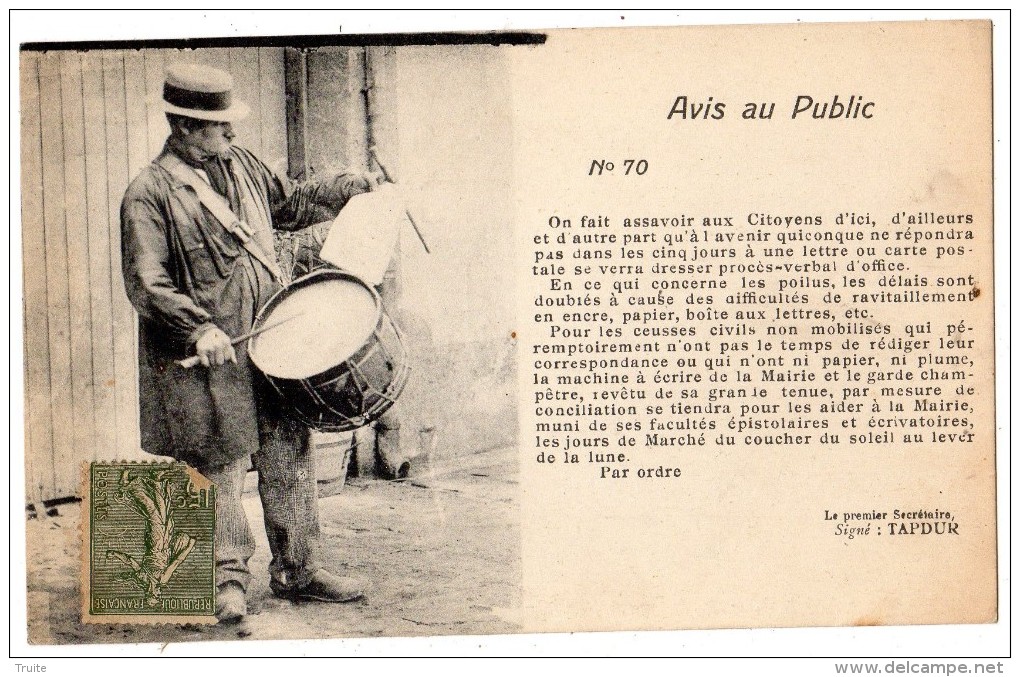 SAINT-GERVAIS-D'AUVERGNE GARDE CHAMPETRE AVIS AU PUBLIC 1918 - Saint Gervais D'Auvergne