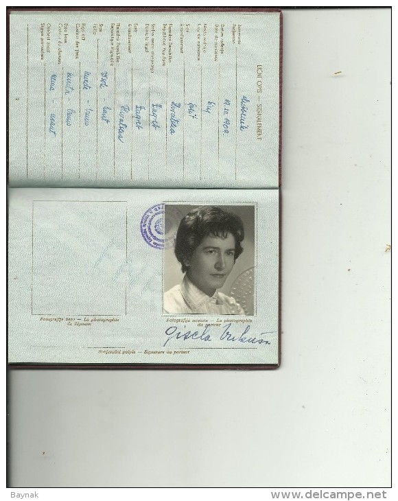 FNR4  -  F. N. R. YUGOSLAVIA  ---  PASSPORT  ( OLD MODEL )  -- LADY PHOTO  - 1958   - TAX STAMP, REVENUE  - VISA ITALIA - Historical Documents