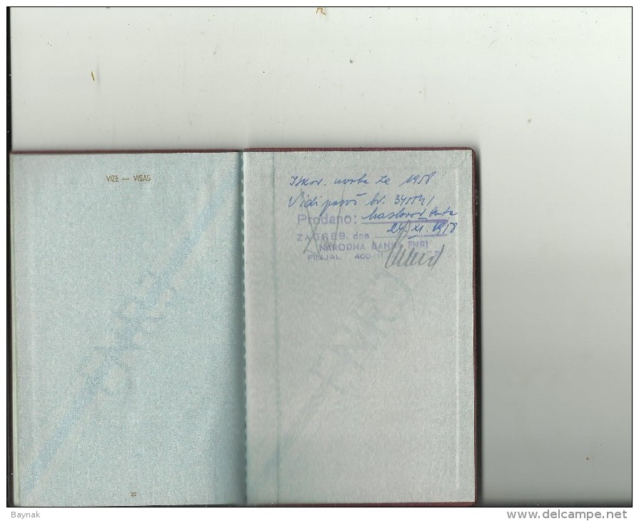 FNR4  -  F. N. R. YUGOSLAVIA  ---  PASSPORT  ( OLD MODEL )  -- LADY PHOTO  - 1958   - TAX STAMP, REVENUE  - VISA ITALIA