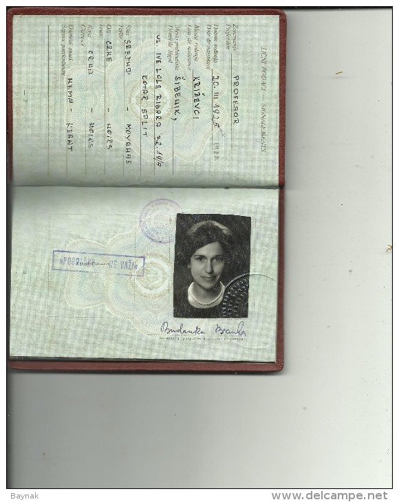 FNR8  -    F. N. R. YUGOSLAVIA  ---  PASSPORT  - LADY PHOTO  - 1964  -  5 X VISA ITALIA, FRANCE  --  REVENUE, TAX STAMP - Historical Documents