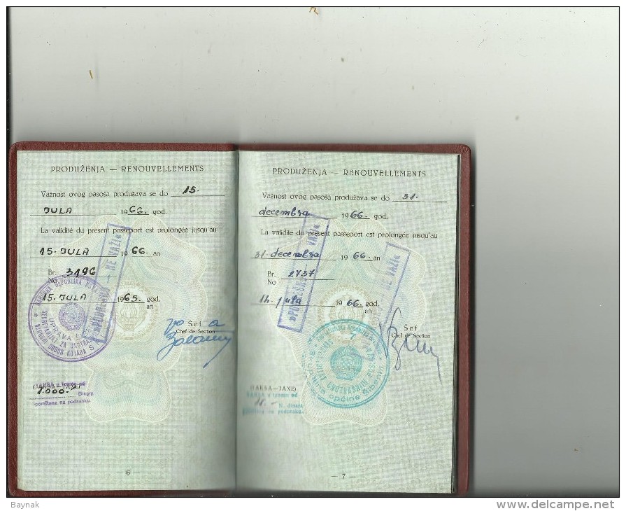 FNR8  -    F. N. R. YUGOSLAVIA  ---  PASSPORT  - LADY PHOTO  - 1964  -  5 x VISA ITALIA, FRANCE  --  REVENUE, TAX STAMP