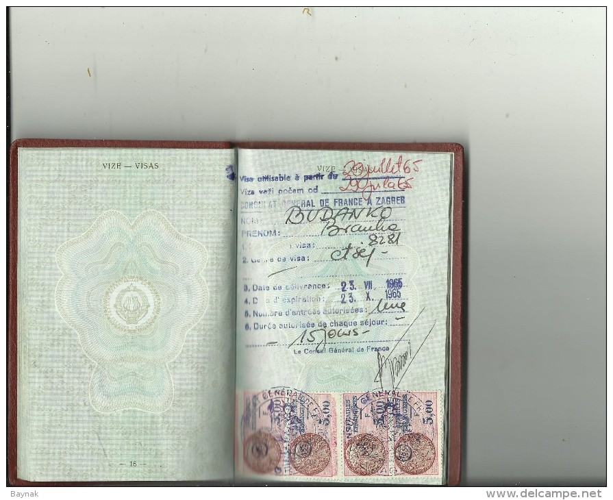 FNR8  -    F. N. R. YUGOSLAVIA  ---  PASSPORT  - LADY PHOTO  - 1964  -  5 x VISA ITALIA, FRANCE  --  REVENUE, TAX STAMP