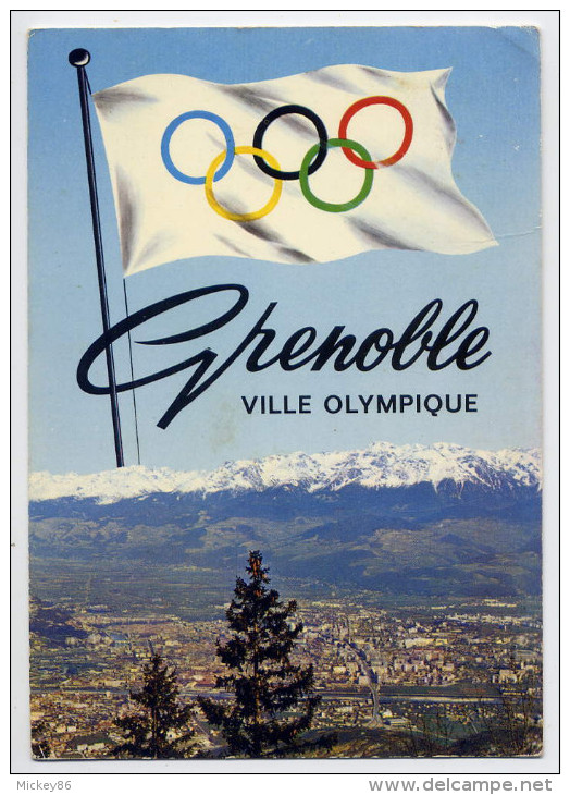 GRENOBLE--datée 1967--Grenoble,Ville Olympique-Vue Panoramique Et Chaine Belledonne--flamme Anneaux Jeux Olympiques - Grenoble