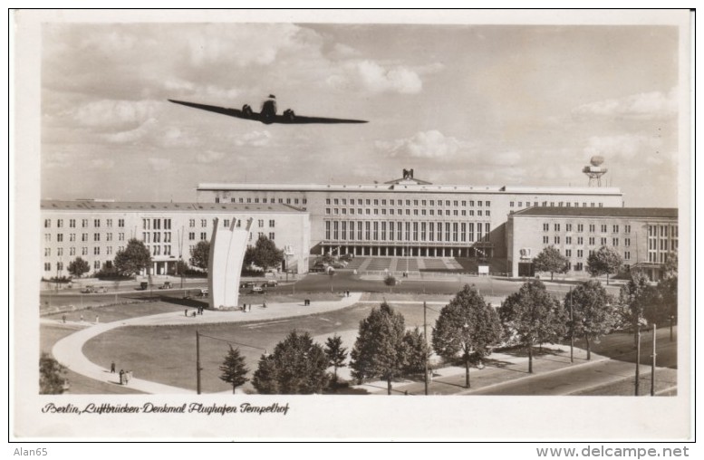 Berlin Germany, Tempelhof Airport &amp; Luftbrucken Memorial, C1950s Vintage Real Photo Postcard - Tempelhof