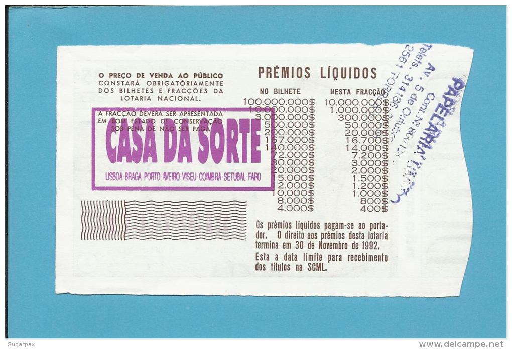 LOTARIA NACIONAL - 35.&ordf; ORD. - 28.08.1992 - D. SEBASTIÃO - 16.&ordm; Rei De Portugal - MONARQUIA - 2 Scans E Descri - Lotterielose