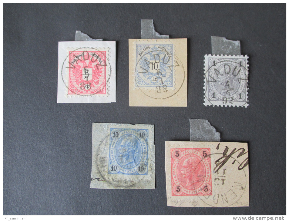 Liechtenstein Vorläufer (Österreich) 5 Werte / Briefstücke. Saubere Stempel! Katalogwert 550€ - ...-1912 Préphilatélie