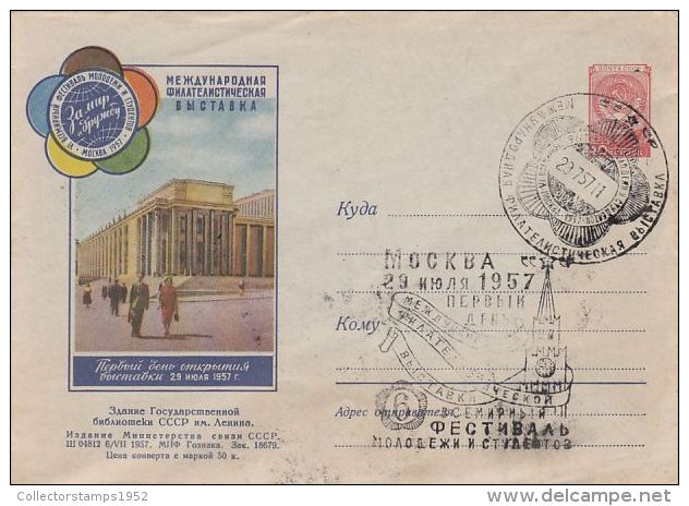 611- MOSCOW PHILATELIC EXHIBITION, COVER STATIONERY, ENTIER POSTAL, 1957, RUSSIA - 1950-59