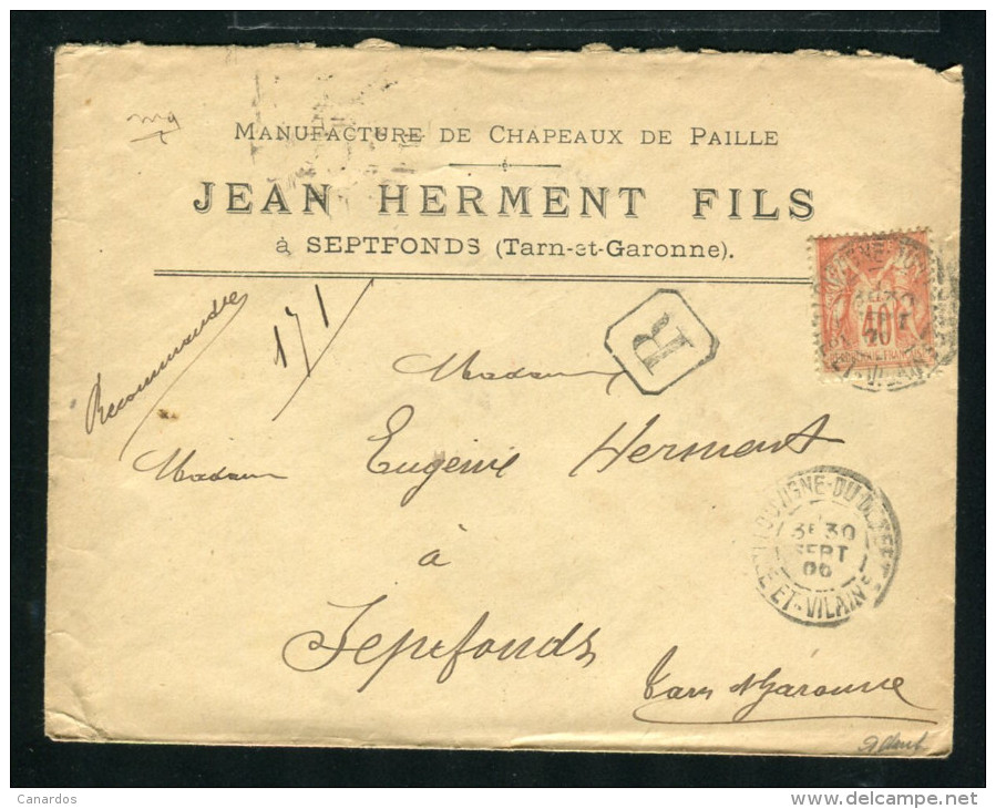 Lettre Recommandée De Louvigné Du Désert Pour Septfonds 1899 - 1877-1920: Période Semi Moderne