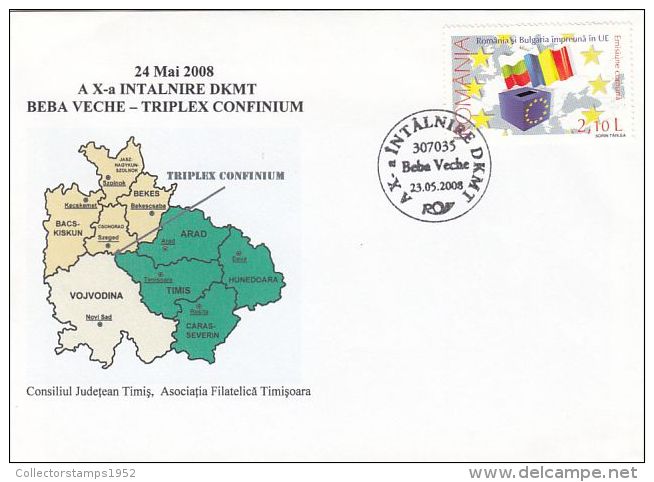 622- DANUBE- CRIS- MURES- TISA EUROREGION MEETING, SPECIAL COVER, 2008, ROMANIA - Lettres & Documents