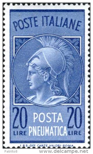 ITALIA REPUBBLICA ITALY REPUBLIC 1958 1966 POSTA PNEUMATICA TESTA DI MINERVA HEAD  LIRE 20 MNH - Express-post/pneumatisch