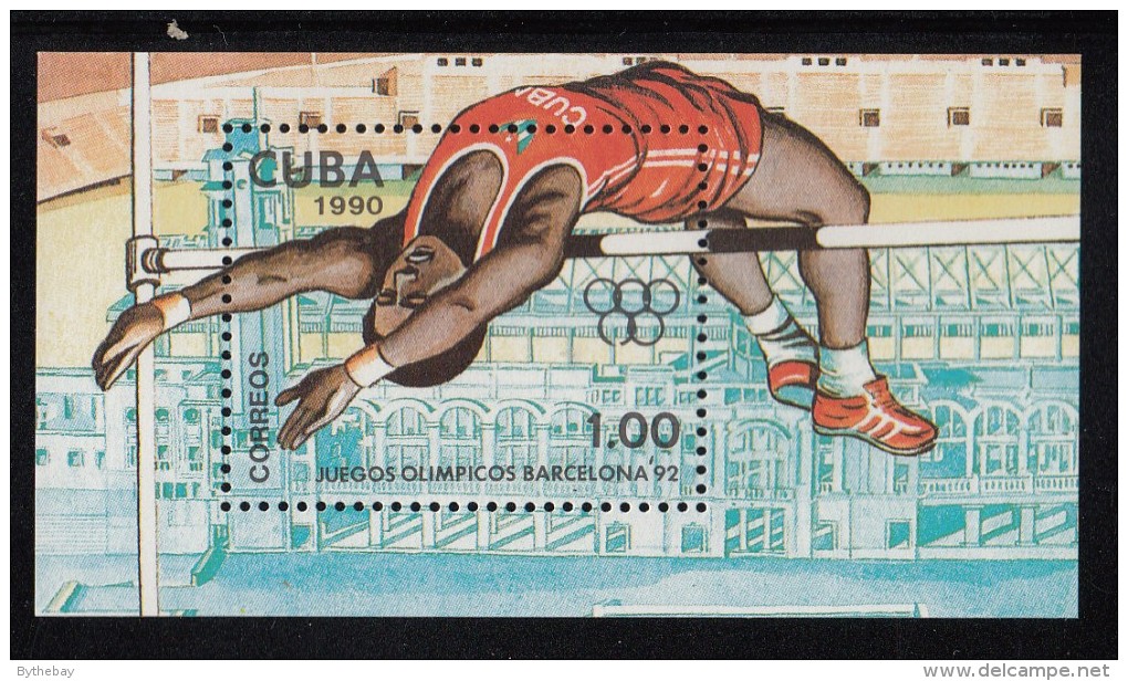 Cuba MNH Scott #3204 Souvenir Sheet 1p High Jump - 1992 Summer Olympics Barcelona - Unused Stamps