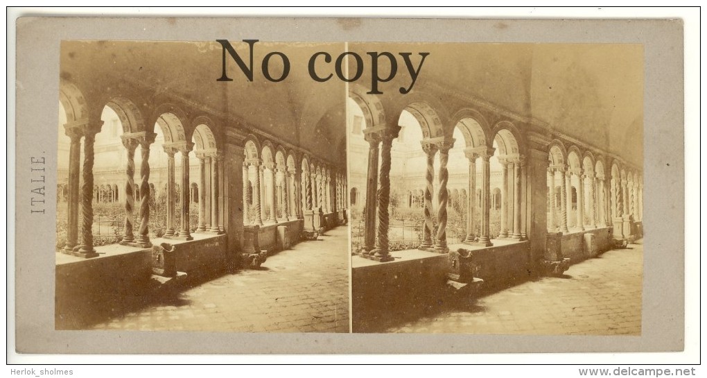 Photo Stéréo, Italie, Italia, Courtille Basilique De Saint-Paul, Circa 1870 Rome,Roma  ST70 - Stereo-Photographie