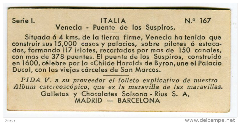 FIGURINA CROMO PUBBLICITà VENEZIA PONTE DEI SOSPIRI CIOCCOLATO SOLSONA MADRID BARCELLONA CHOCOLAT - Autres & Non Classés