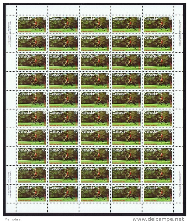 1973  Royal Canadin Mounted Police Centenary Musical Ride Sc 614 ** Sheet Of 50 - Feuilles Complètes Et Multiples