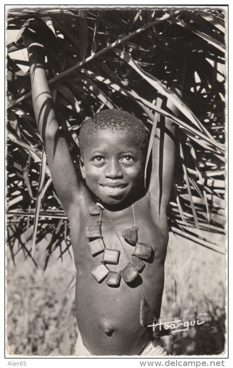 Native Child Carrying Palms, Belgian Congo Stamps Sent To USA, C1950s Vintage Real Photo Postcard - Belgisch-Congo