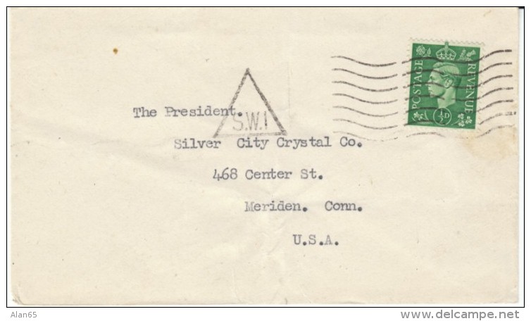 1941-42 George VI, 1/2p Issue (Sc#258) Single Stamp Use Cover London To Meriden Connecticut USA - Covers & Documents