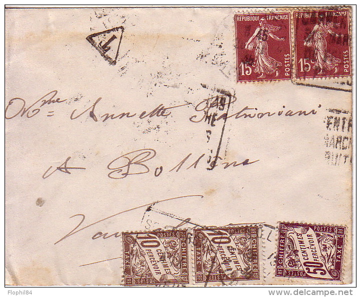 SEMEUSE - LETTRE DE CARPENTRAS LE 26-1-1938 POUR BOLLENE AVEC TAXE  50+10x2 - 1859-1959 Briefe & Dokumente