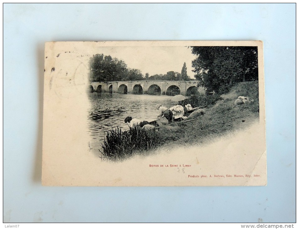 Carte Postale Ancienne : Bords De La Seine à LIMAY , Lavandière ,animé - Limay
