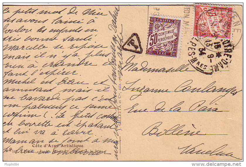 CARTE POSTALE DE NICE NON AFFRANCHIE - TAXE EN ARRIVEE A BOLLENE AVEC 50c+30c TAXE BANDEROLE. - 1859-1959 Storia Postale