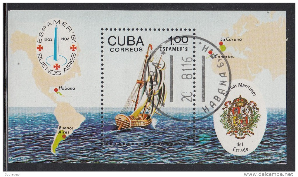 Cuba Used Scott #2447 Souvenir Sheet 1p Sailing Ship - ESPAMER '81 Buenos Aires - Oblitérés